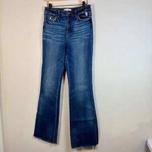 Flying Monkey High Rise Boot Jeans Size 29 Dark Wash Distressed Raw Hem Blue